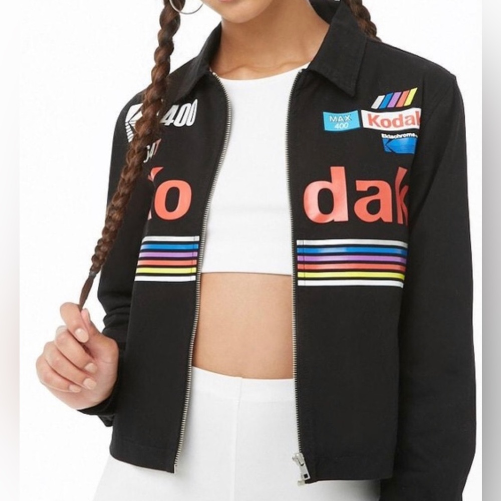 *4/$20* Kodak Racing Style Collared Zip Front Lined Graphic Jacket, sz M